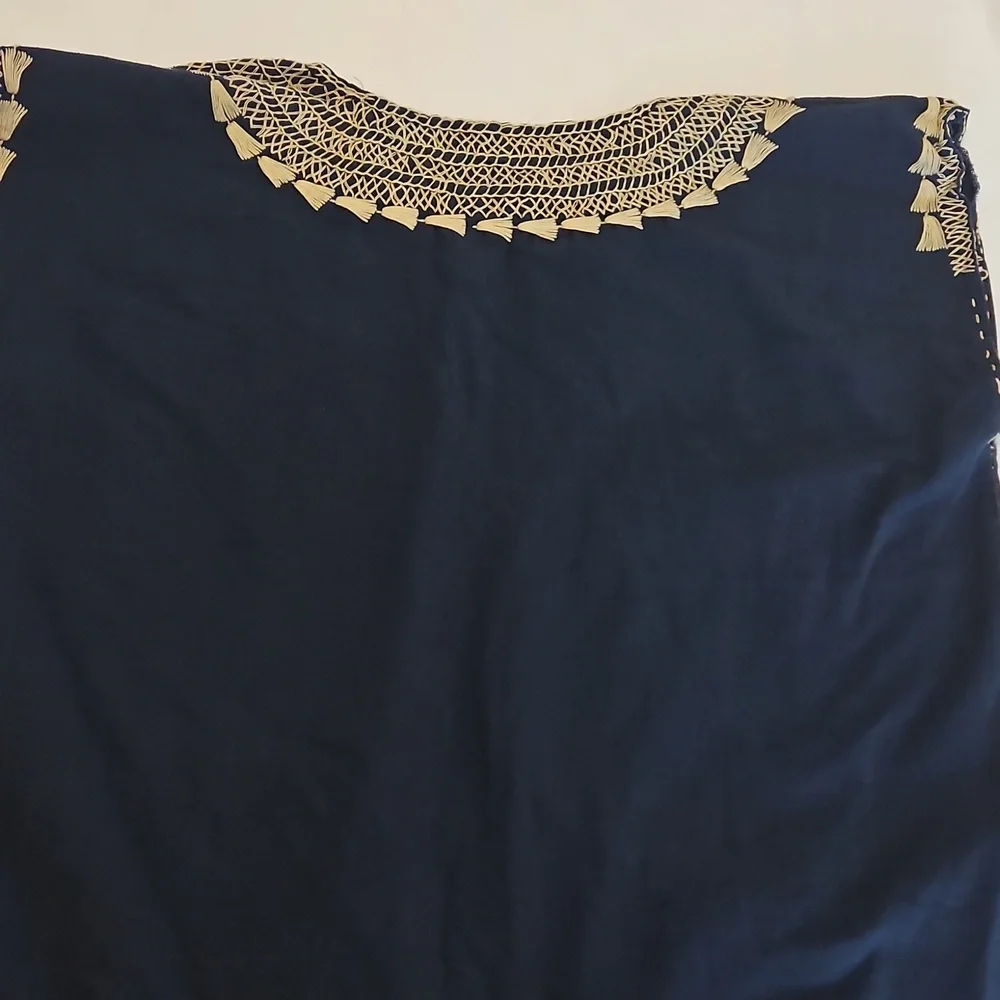 Women’s Navy Blue Embroidered Tunic Top with Cream Trim - Picture 5 of 9